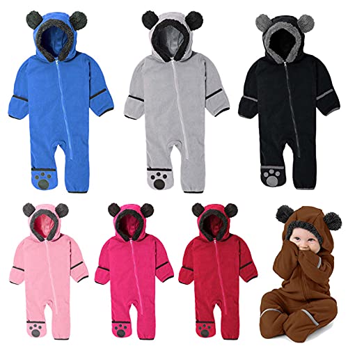 yruphome Strampler Baby MäDchen Jungen Solide Ohren Hoodie Strampler SäUgling Baumwolle Jumpsuit Langarm FrüHling Herbst Bodysuit Warm Zip Kinder Kleidung Mit Ohr Schlaf Overall Weich Bequem Outwear von yruphome