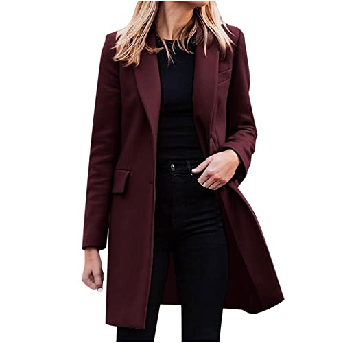 yruphome Trenchcoat Damen Langer Revers Wintermantel Winddicht Klassisch Herbst FrüHling Winter Jacke Elegant Freizeit ÜBergang Jacke Mode LäSsig Streetwear Warm Mantel Einreihig Outwears Strickjacke von yruphome