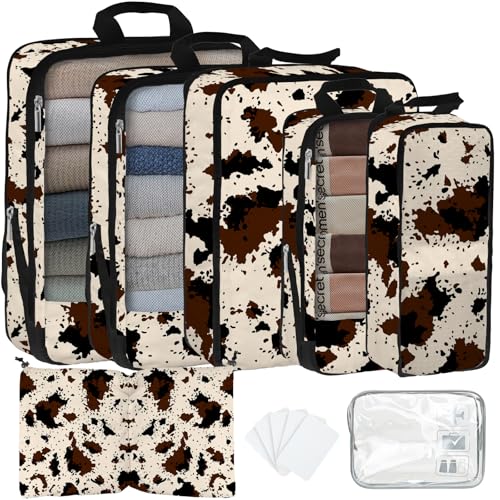Kompressions-Verpackungswürfel für Reisen, wasserdicht, Koffer, Gepäck, Rucksack, Organizer mit Kulturbeutel, Reiseutensilien für Damen/Herren, Kuhdruck, 7 Stück Kompressions-Verpackungswürfel für Reisen, wasserdicht, Koffer, Gepäck, Rucksack, Organizer mit Kulturbeutel, Reiseutensilien für Damen/Herren, Kuhdruck, 7 Stück von ysnifeiw