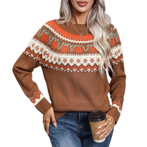 yssgtt Damen Pullover lässiger Grafik gedruckt Rundhalsausschnitt Pullover Sweater Damenpullover Langarm Winter Tops von yssgtt