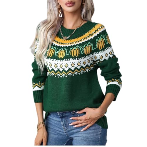 yssgtt Damen Pullover lässiger Grafik gedruckt Rundhalsausschnitt Pullover Sweater Damenpullover Langarm Winter Tops von yssgtt
