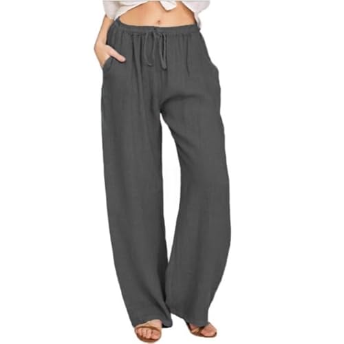 yssgtt Leinenhose Damen Sommer Hohe Taille Weites Bein Freizeithose Damen Elegante Hose mit Taschen mit Kordelzug yssgtt Leinenhose Damen Sommer Hohe Taille Weites Bein Freizeithose Damen Elegante Hose mit Taschen mit Kordelzug von yssgtt