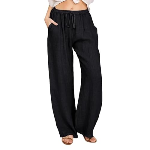 yssgtt Leinenhose Damen Sommer Hohe Taille Weites Bein Freizeithose Damen Elegante Hose mit Taschen mit Kordelzug von yssgtt