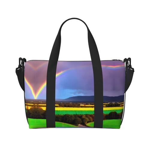 YUANGJHOP Abend Regenbogen Druck Hand Reisetasche Persönliche Gegenstände Tasche Damen Handtasche Reise Große Umhängetasche mit Reißverschluss von yuangjhop