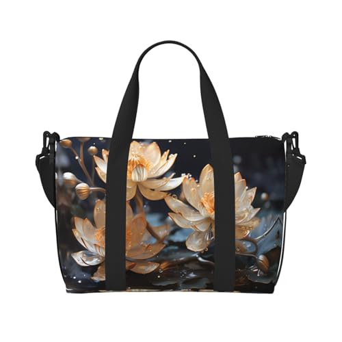 YUANGJHOP Bohemian White Lotus Printing Hand Travel Bag Personal Item Bag Women Handtasche Travel Large Shoulder Bag with Zipper von yuangjhop