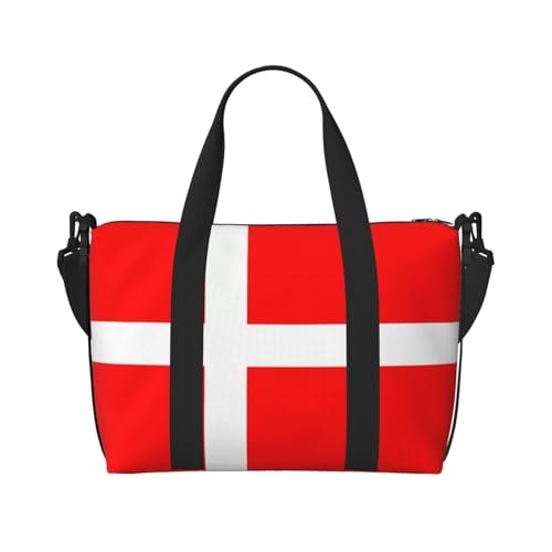 YUANGJHOP Dänemark Dänische Flagge Druck Hand Reisetasche Persönliche Gegenstände Tasche Damen Handtasche Reise Große Umhängetasche mit Reißverschluss von yuangjhop