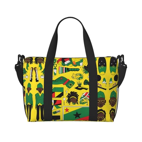 YUANGJHOP Jamaican Elements Druck Hand Reisetasche Persönliche Gegenstände Tasche Damen Handtasche Reise Große Umhängetasche mit Reißverschluss von yuangjhop