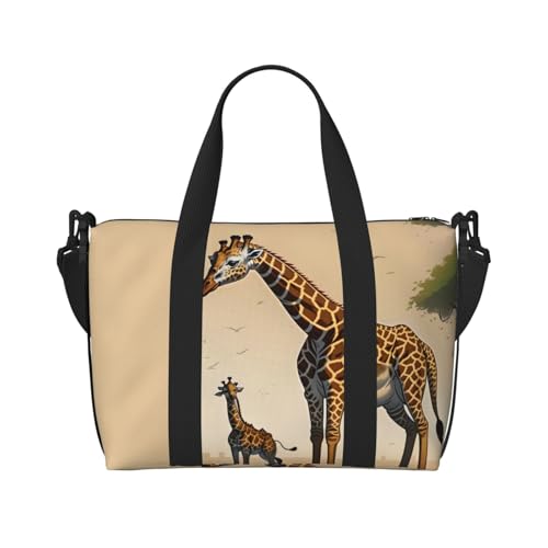 YUANGJHOP Mutter und Kind Giraffe Druck Hand Reisetasche Persönliche Gegenstände Tasche Damen Handtasche Reise Große Umhängetasche mit Reißverschluss von yuangjhop