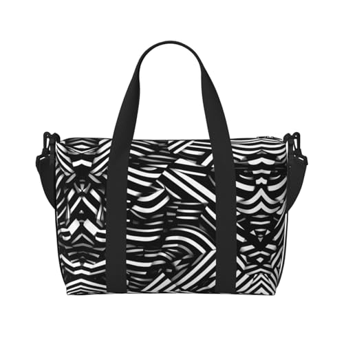 YUANGJHOP Schwarze und weiße Linien Druck Hand Reisetasche Persönliche Gegenstände Tasche Damen Handtasche Reise Große Umhängetasche mit Reißverschluss von yuangjhop
