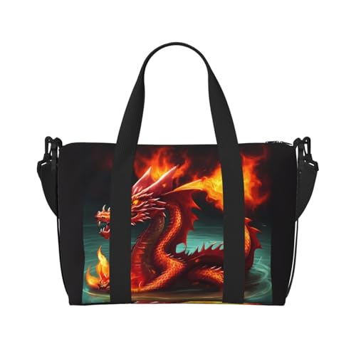 yuangjhop Drachenkönig im Feuer Druck Hand Reisetasche Persönliche Gegenstände Tasche Damen Handtasche Reise Große Umhängetasche mit Reißverschluss von yuangjhop