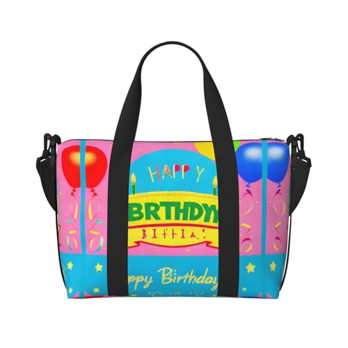 yuangjhop Happy Birthday Ballondruck Hand Reisetasche Persönliche Gegenstände Tasche Damen Handtasche Reise Große Umhängetasche mit Reißverschluss von yuangjhop