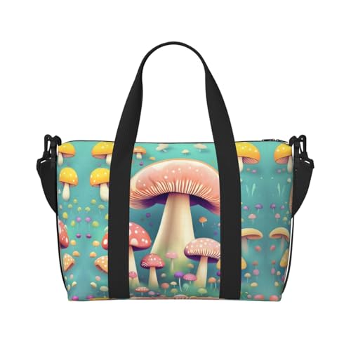 yuangjhop Hübsche kleine Pilze Druck Hand Reisetasche Persönliche Gegenstände Tasche Damen Handtasche Reise Große Umhängetasche mit Reißverschluss von yuangjhop