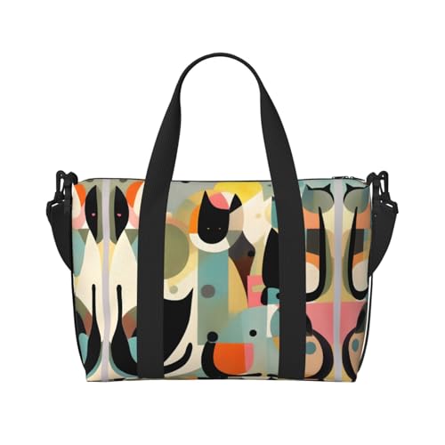 yuangjhop Mid-Century Moderne Kunst Katze Druck Hand Reisetasche Persönliche Gegenstände Tasche Damen Handtasche Reise Große Umhängetasche mit Reißverschluss von yuangjhop