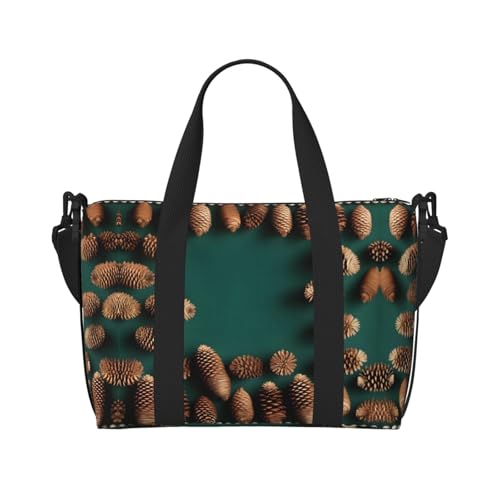 yuangjhop Pine Cone Border Printing Hand Travel Bag Personal Item Bag Women Handtasche Travel Large Shoulder Bag with Zipper von yuangjhop
