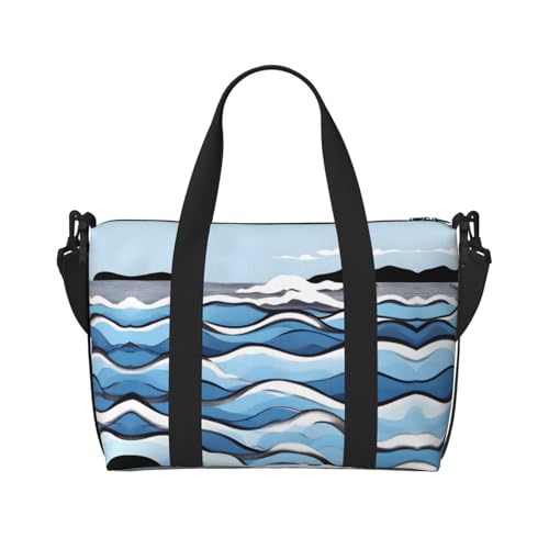 yuangjhop Waves lapping at the rocks printing hand travel bag personal item bag women's handbag, travel large shoulder bag with zipper. von yuangjhop