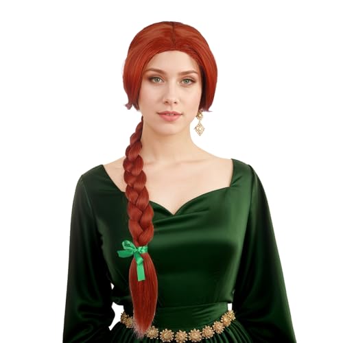 Yuehong Damen Lange Ingwer Geflochtene Perücke Anime Cosplay Party Prinzessinnenhaar Hitzeresistente Synthetische Fasern Perücke Weich Atmungsaktiv Haltbar von yuehong
