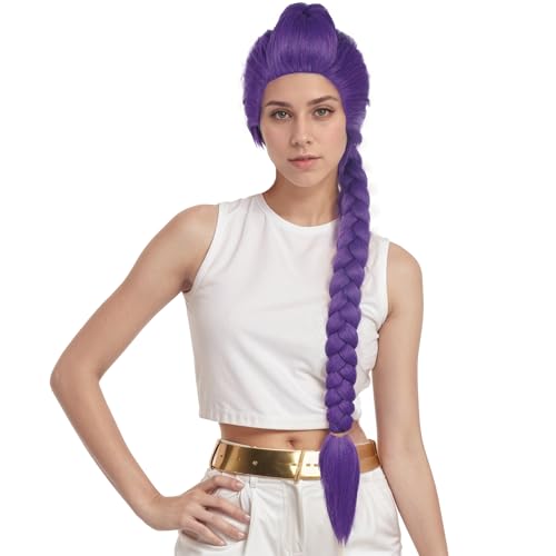 Yuehong Frauen Lange Lila Geflochtene Pferdeschwanz Anime Rolle Cosplay Perücke Cartoon Film Kostüm Haare Hitzebeständige Synthetische Fasern Weiche Langlebige Atmungsaktive Perücke von yuehong