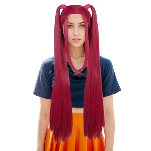 Yuehong Frauen Lange Rosa Doppelt Geflochtene Anime Perücke Cartoon Rolle Cosplay Kostüm Haare Hitzebeständige Synthetische Fasern Weiche Langlebige Atmungsaktive Perücke von yuehong