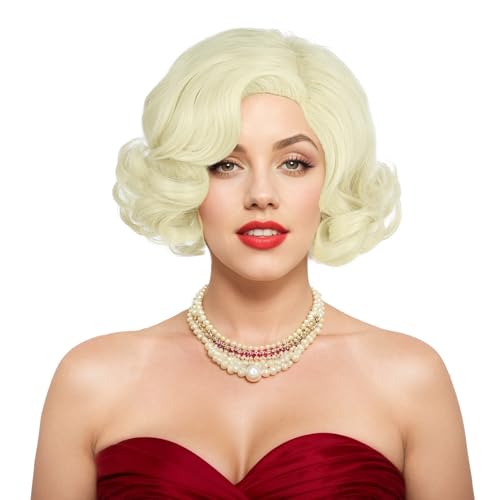 Yuehong Kurze Lockige Frauen Perücke 1920er Jahre Platin Blonde Perücke Haar Hitzebeständige Synthetische Fasern Weiche Haltbare Atmungsaktive Kostüm Haar von yuehong