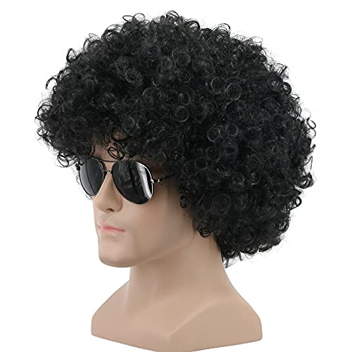 Yuehong Kurze Schwarze Fluffy 70er 80er Jahre Afro Perücke Disco Cosplay Party Haare mit Hitzebeständige Synthetische Fasern für Unisex Männer Frauen (Schwarz) von yuehong