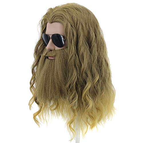 Yuehong Lange Lockige Blonde Männer Perücke Cosplay Haar mit Big Beard Hitzebeständige Kunstfaser Perücke Fluffy Durable Atmungsaktive von yuehong
