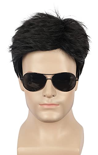 Yuehong Kurze Schwarze Herren Perücke Cosplay Party Mode Haare Hitzebeständige Kunstfaser Perücke Fluffy Durable Atmungsaktive von yuehong
