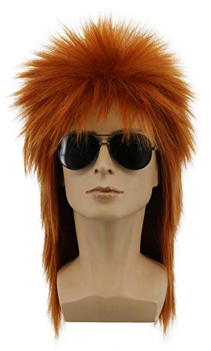 Yuehong Mullet Stil Heavy Metal Halloween 70er 80er Jahre Rot Orange Perücke Für Männer Frauen Spiked Rocker von yuehong