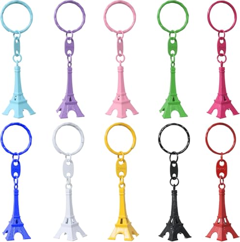 yueton 10 Stück Retro Mini Bunte Retro Eiffelturm Modell Schlüsselhalter Metall Split Schlüsselring Schlüsselanhänger von yueton