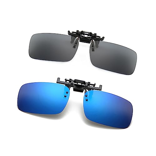 yufana 2 Stück Myopie Sonnenbrille Polarisierte, Herren Polarisierte Sonnenbrille Clip, Unisex Sonnenbrille Clip, Geeignet für Partys, Autofahren, Wandern und Outdoor-Aktivitäten(Grau+Blau) von yufana