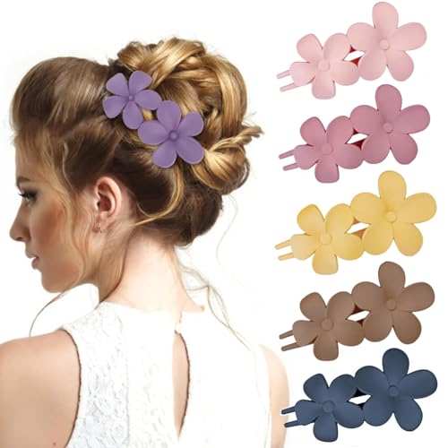 yufana 5er-Pack Haarspangen, Matte Haarspange, GroßE Haarspangen, Matte Haarspange FüR Damen, Matte Entenschnabel-Haarspangen FüR Frauen, Matte Blumenhaarspange (Pink, Rot, Gelb, Braun, Dunkelblau) von yufana