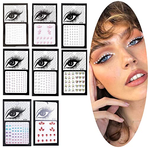 8PCS Augen Körper Gesicht Gems Strass Aufkleber Selbstklebende Strasssteine Regenbogen Gesicht Edelsteine Glitzer Steine Aufkleben Gesicht für Damen Festival Zubehör und Nagel Kunst Dekorationen von yufana