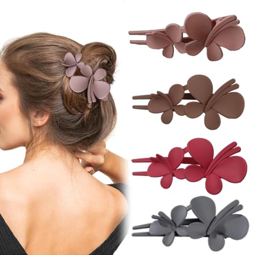 yufana 4er-Pack Haarspangen, Matte Haarspange, GroßE Haarspangen, Matte Entenschnabel-Haarspangen FüR Frauen, Matte Schmetterling Haarspange (Dunkelgrau, Burgund, Kaffee, Khaki327) von yufana