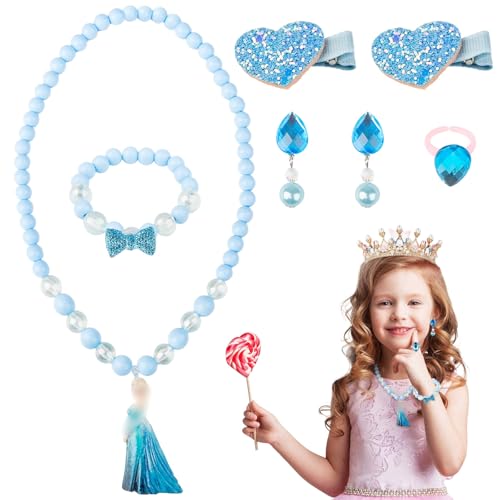 Kinderschmuck, Schmuckset Mädchen,7Pcs Mädchen Haarschmuck Cartoon Thema Schmuckset Halskette Armband Ohrringe Ring Haarspangen Kindertagsgeschenk Geburtstag Geschenk für Mäd chen Teens Kleinkinder von yumcute