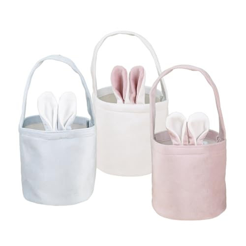 Osterkörbchen Mit Henkel, 3 Stück Osterkorb Kinder Osternest Korb, Ostertasche Hase Mit Ohren Zum Befüllen, Osterkorb Kinder mit Hase Schwanz, Osterkörbchen Osterhasen, Osternester zum Befüllen von yumcute