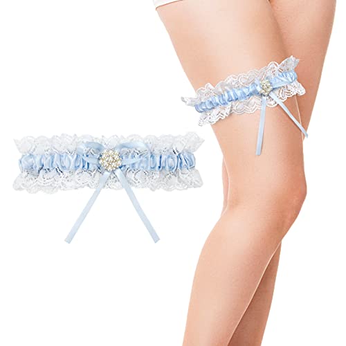 yumcute Strumpfband Blau Hochzeit, Braut Blau Strumpfband Elastische, Spitze Strumpfband für Hochzeit Bräute Hochzeit Zubehör Braut Geschenk (1Pcs) von yumcute