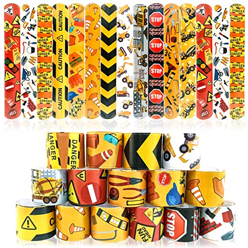 yumcute 30Pcs Party Bag Fillers für Kinder Slap Armbänder für Kinder BirthdayParty Favors für Kinder Slap Bands für Party Bags Snap Bands für Jungen (Bau Fahrzeuge) von yumcute