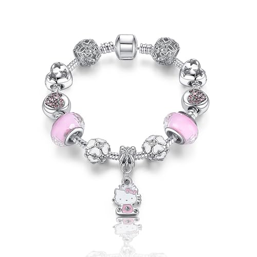 yumcute Kitty Armband, Bracelet Kinderarmband Mädchen Charm Armband Edelstahl Armreif Süßes Rosa Katzenarmband für Geburtstagsgeschenke Weihnachtsgeschenke Geschenk für Mädchen Kinder Frauen von yumcute