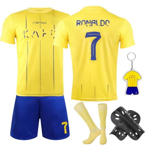 yumcute Kinder Fußball Trikot Set 23/24 Hause/Auswärts Fußball Trikots Nr.7/10 Fußballtrikots Kinder Fussball Jersey Trainingsanzug mit Socken und Schlüsselanhänger für Junge Mädchen von yumcute