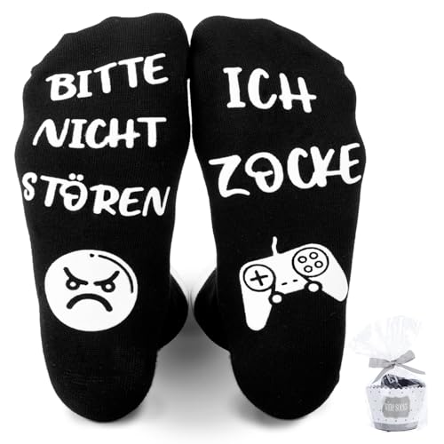 yumcute Lustige Socken,Gaming Socken Mit Spruch Bitte Nicht StÖren Ich Zocke, Geschenk Für Jungen Herren Lange Socken, 82% Baumwolle Gamer Knöchel Socken von yumcute