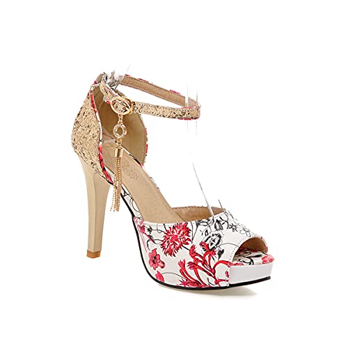 yundiannao High Heels mit Pailletten-Aufdruck, Fischmaul, Rot/Ausflug, einfarbig (Getaway Solids), 42.5 EU von yundiannao