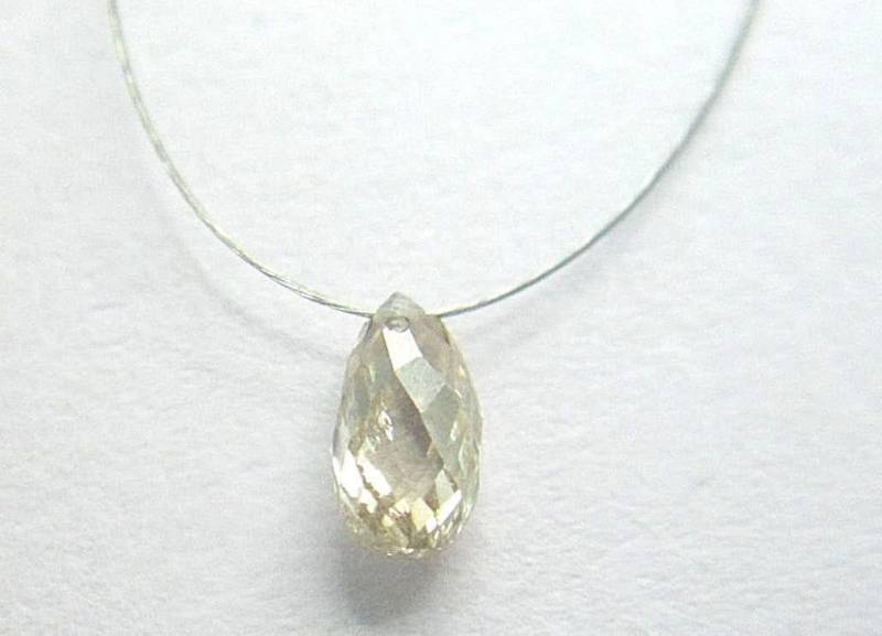 Champagner Diamant Briolette, Gelb Briolette Anhänger 14K Solid Gold, Jubiläumsgeschenk von yunijewels