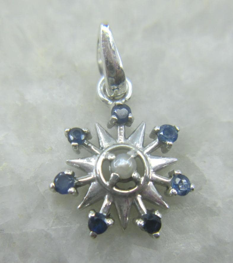 Natural Original Perle & Sapphire Pendant Halskette in 925 Sterling Silber, Sun Rays von yunijewels
