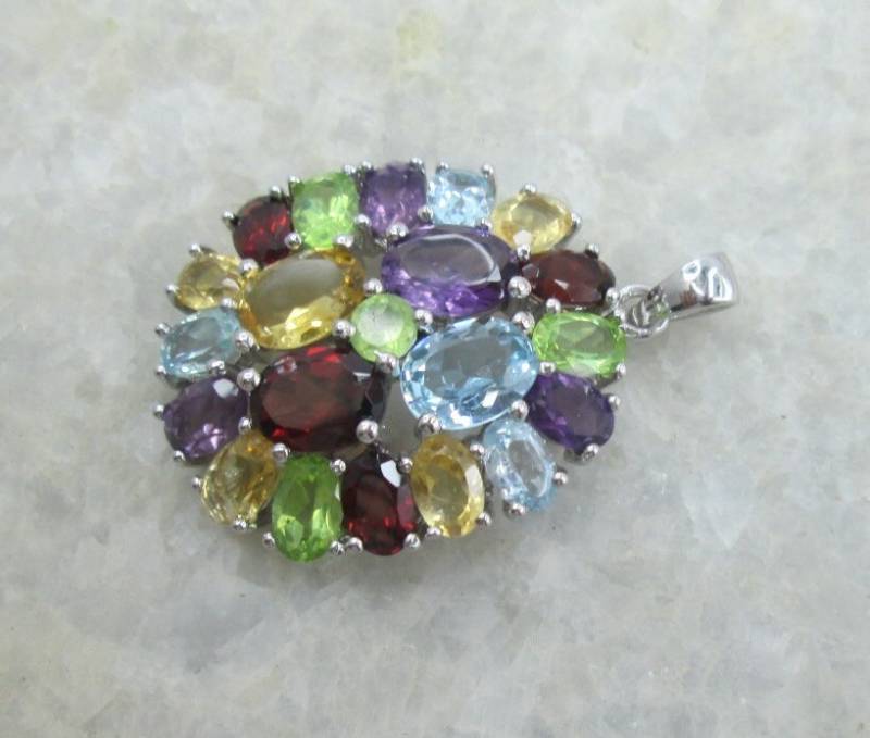 Topas, Peridot, Granat, Citrine & Amethyst Edelsteine Anhänger Halskette, 925 Sterling Silber, Geschenk Für Liebe von yunijewels