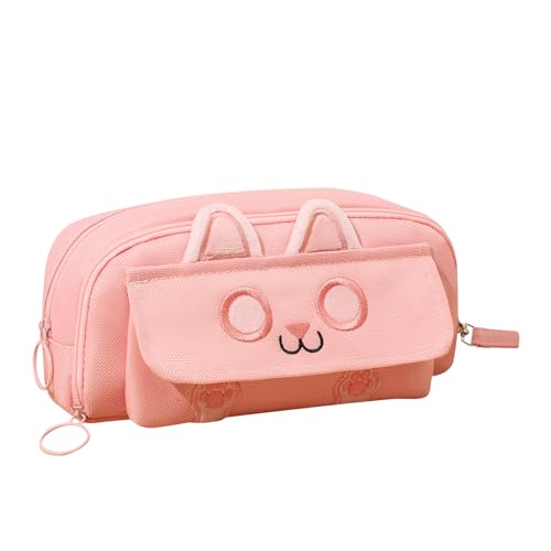 yupeuooe Federmäppchen mit Katzenmotiv, tragbares Federmäppchen mit Cartoon-Katze, Schreibwaren-Box, Schreibtisch-Organizer, großes Fassungsvermögen, Federmäppchen mit Reißverschluss für die Schule, von yupeuooe