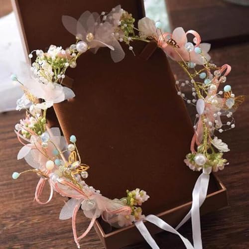 yuruyi Blumenkrone für Frauen mit Perle, vergoldetes Metall, Blumenkrone, handgefertigter Haarkranz, Kopfschmuck für Braut, Hochzeit, Festival, Party, Fotografie von yuruyi