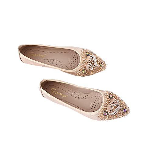 yuwqqoajv 1 Paar Reisen Frauen Strass Loafers Party Bankett Mädchen Casual Stil Schuhe Damen Spitz Zehen Rutschen Geschenk, Gold, Größe 35 von yuwqqoajv
