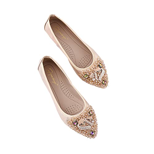 yuwqqoajv 1 Paar Reisen Frauen Strass Loafers Party Bankett Mädchen Casual Stil Schuhe Damen Spitz Zehen Rutschen Geschenk, Gold, Größe 40 von yuwqqoajv