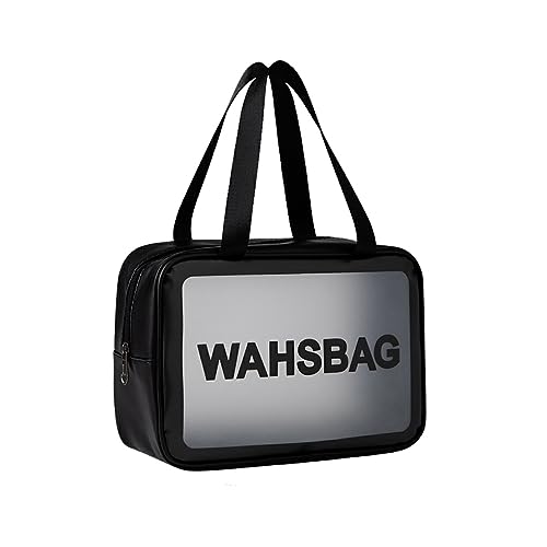 yuwqqoajv Bewahren Sie Produkte stilvoll auf mit der Wasserdichten Kosmetiktasche PU, transparenter Organizer für Reisen, groß, für Damen, ausreichend für den täglichen Gebrauch, Schwarz, L von yuwqqoajv