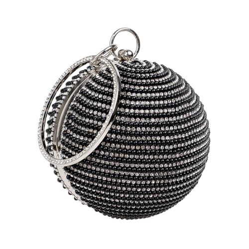 yuwqqoajv Bling Appearance Damen Runde Perlentasche Vielseitig und stilvoll Große Kapazität ABS Damen Runde Kugel Kristalltasche Runde Tasche, Schwarz von yuwqqoajv