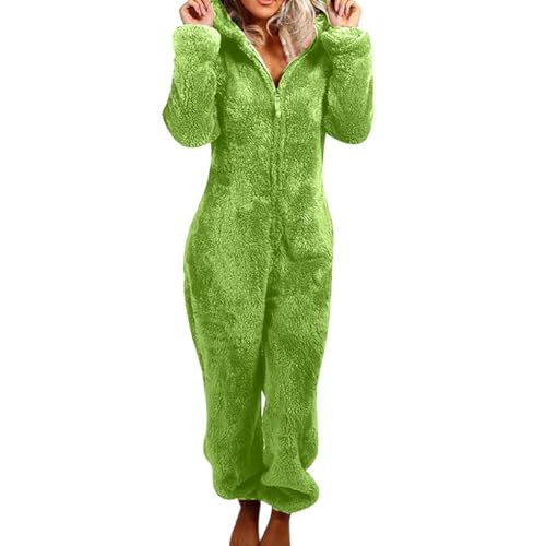 yuwqqoajv Der übergroße Fleece Pyjama für Damen bleibt gemütlich und süß im flauschigen Langarm Overall. Maschinenwaschbares Polyester, einfach zu tragen, Grün, 4XL von yuwqqoajv